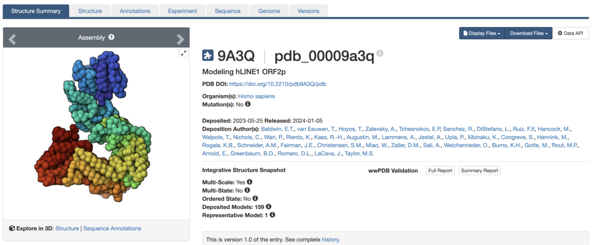<I>Modeling hLINE1 ORF2p. Visit the Structure Summary to access structure information.  </I>