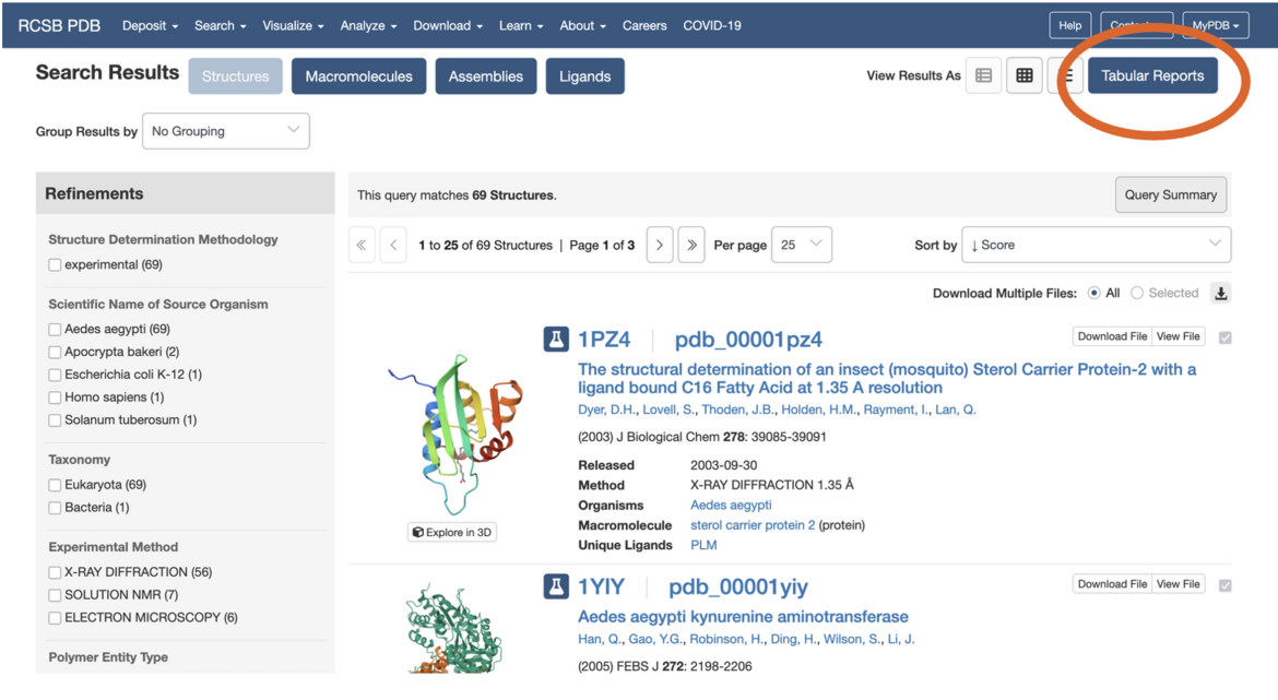 <I>Select the Tabular Reports option from the upper right</I>
